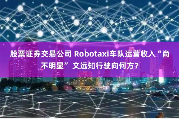 股票证券交易公司 Robotaxi车队运营收入“尚不明显” 文远知行驶向何方？